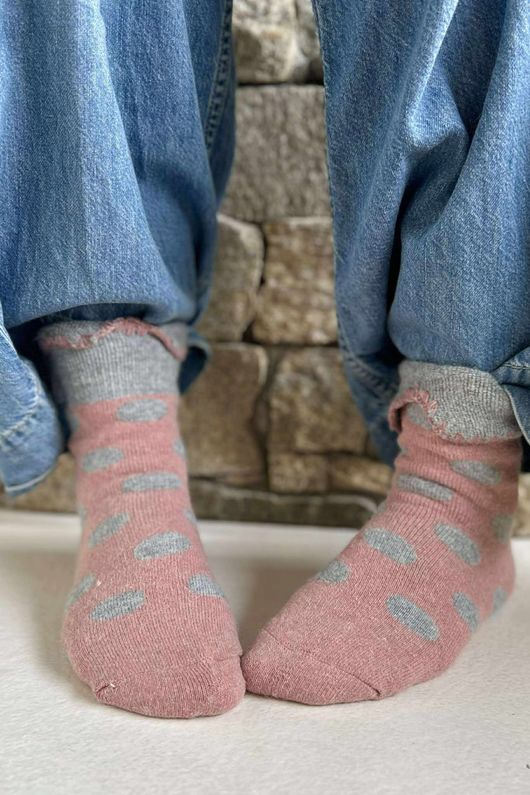 Laundry B Terry & Wool Luxury Socks Dotty Dusky Rose Grey